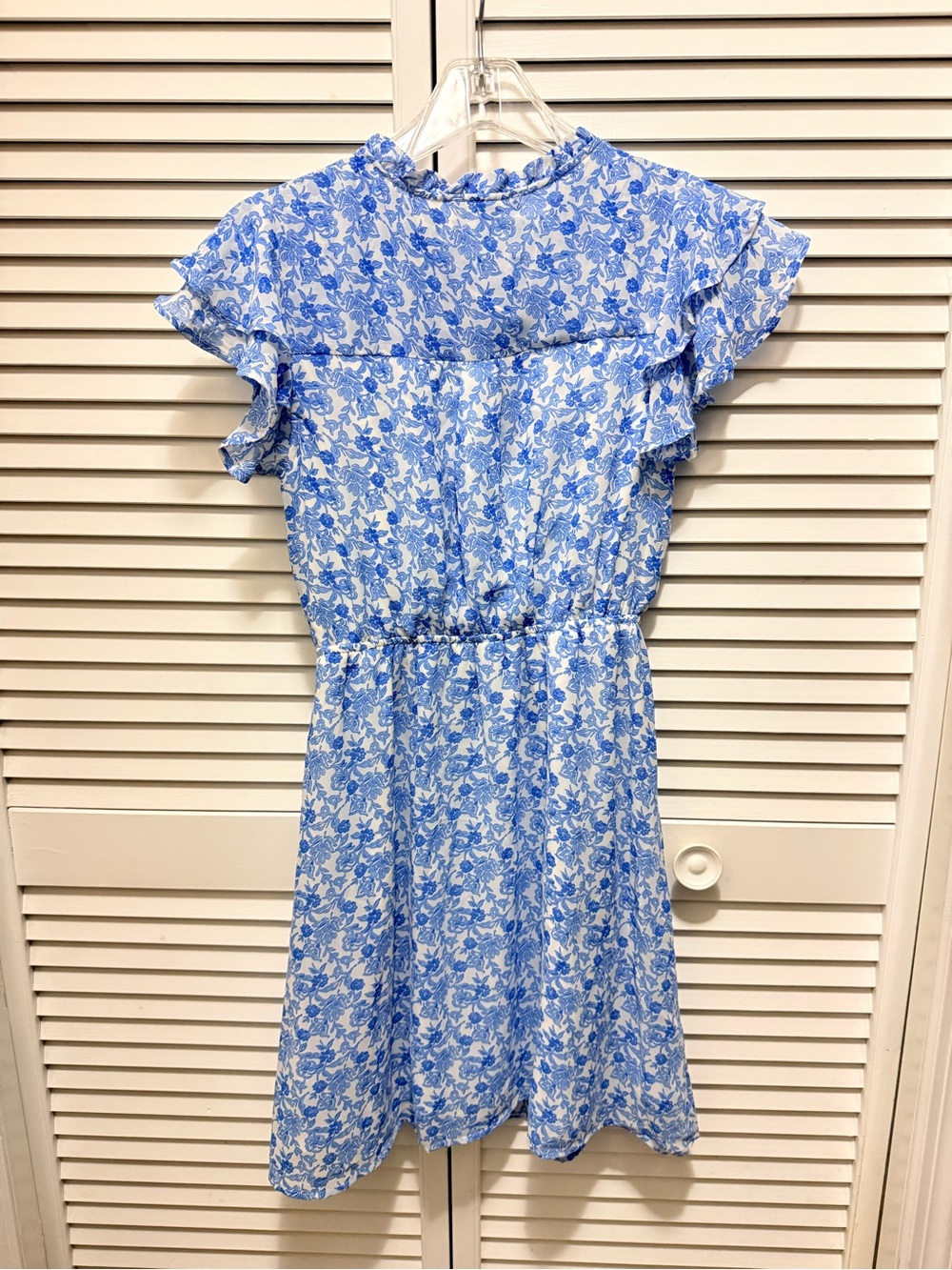 Monteau Blue Floral Tie-Neck Ruffle Dress - Picture 5 of 5